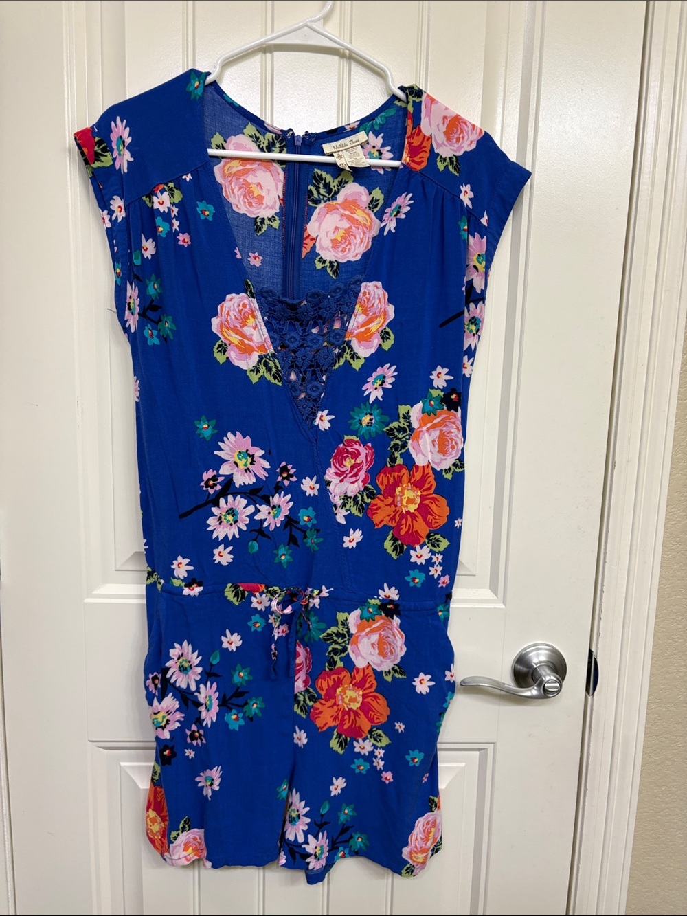 Matilda Jane Royal Blue‎ Floral Romper with Pink & Orange Roses